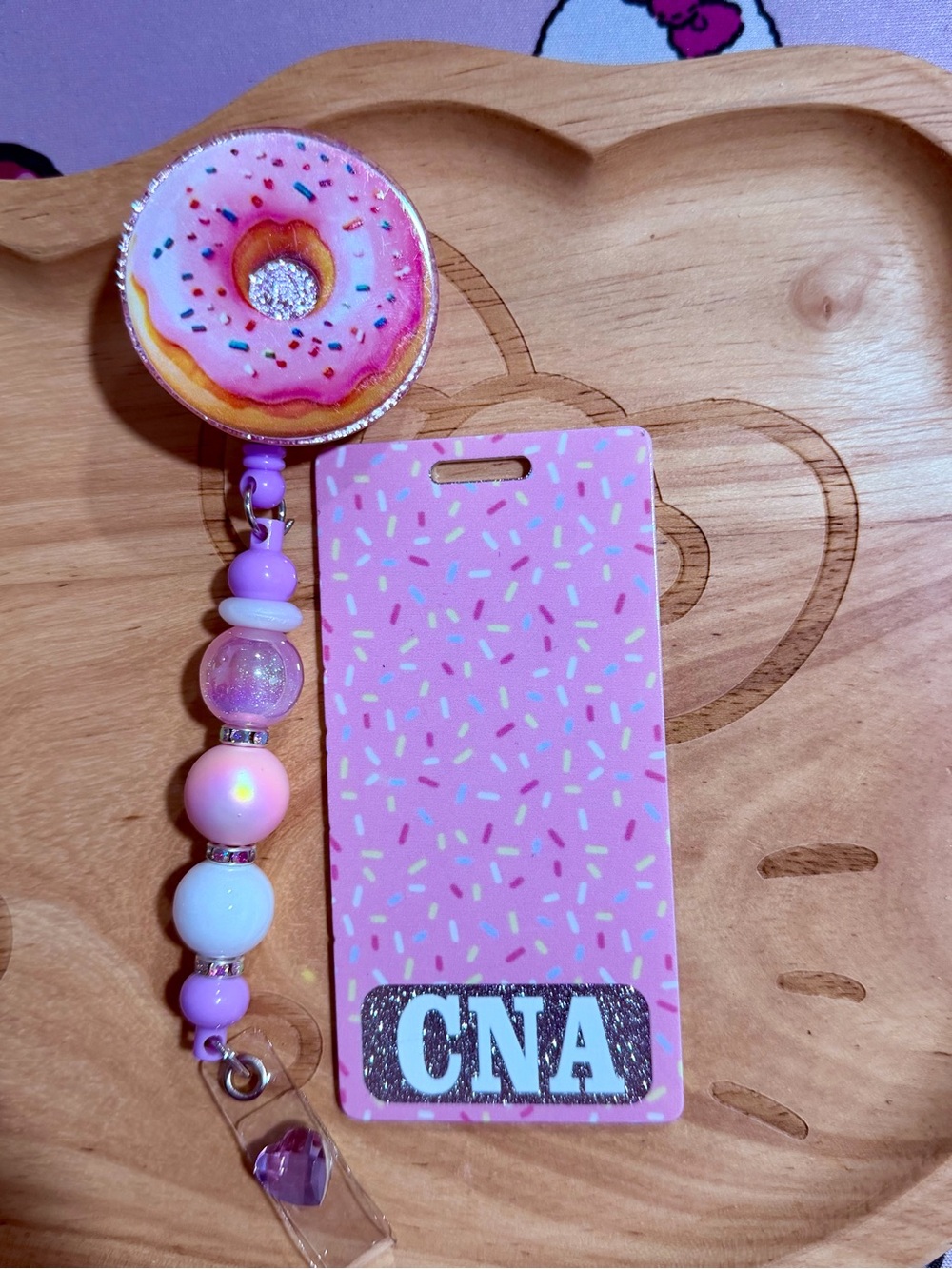 Pink Donut Badge Reel and Badge Buddy Set